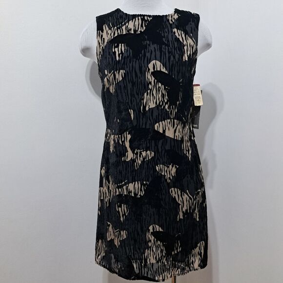 Vintage Tessuto Velvet Butterfly Print Silk Blend A Line Dress Size 8 Black/Mult - Picture 8 of 14